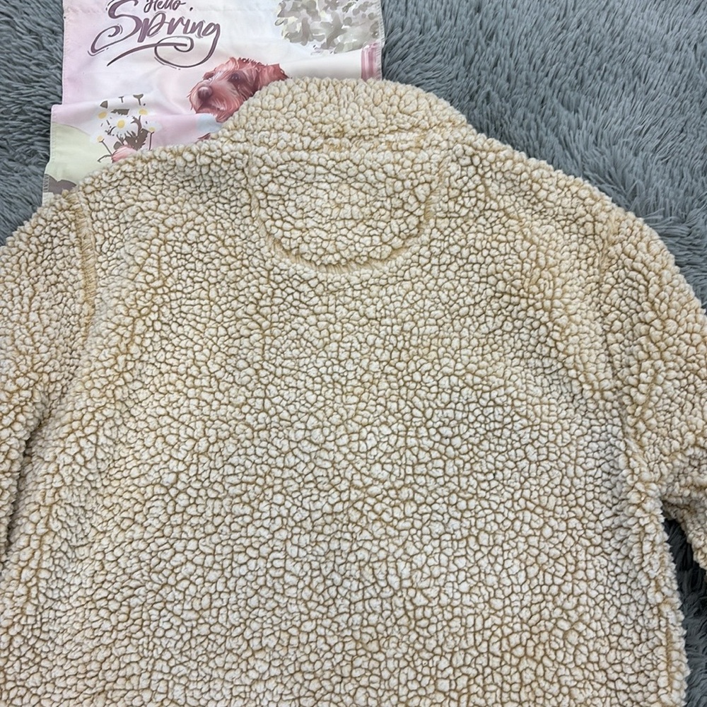 Simply Southern Tan Faux Fur Sherpa 1/4 Zip Jacket Fluffy Teddy Bear Women’s XL